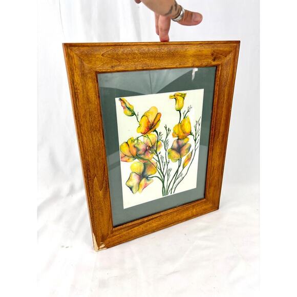 Poppies Watercolor Painting Wall Decor Orange Flower Art Signed & Framed - Picture 11 of 14